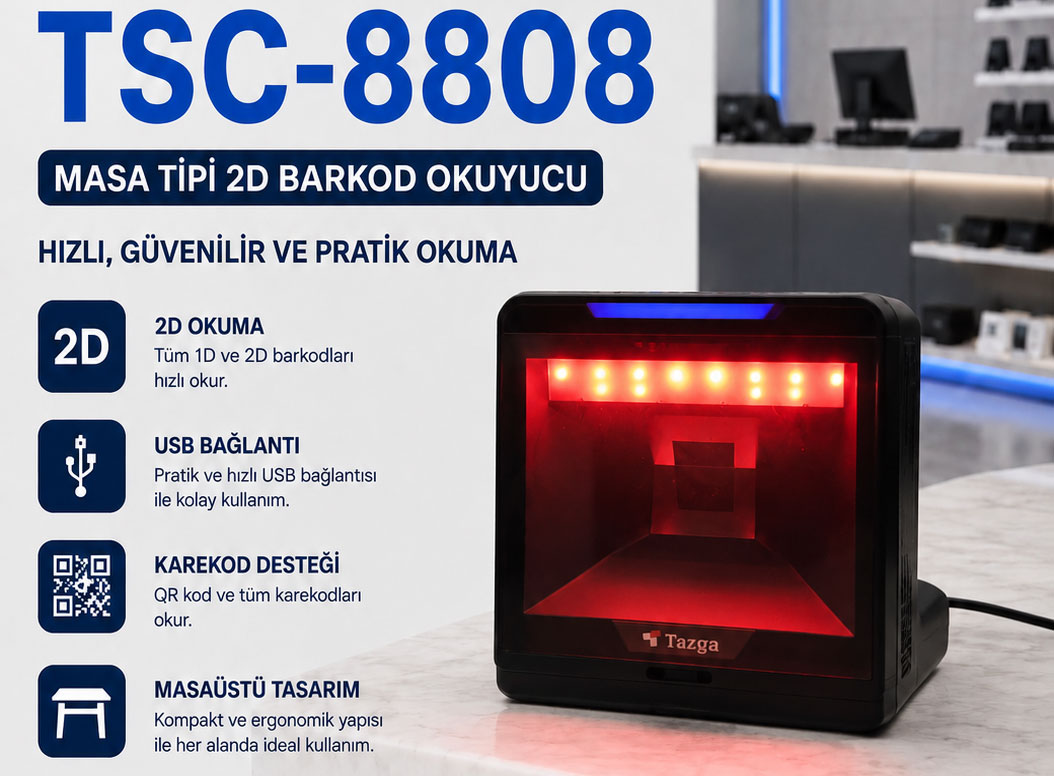 TAZGA TSC 8808 MASA TİPİ 2D BARKOD OKUYUCU