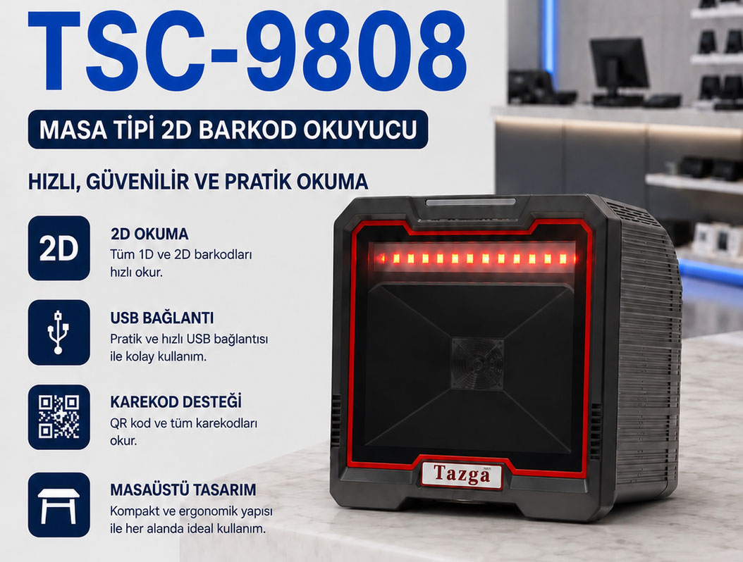 TAZGA TSC 9808 MASA TİPİ 2D AYNALI BARKOD OKUYUCU